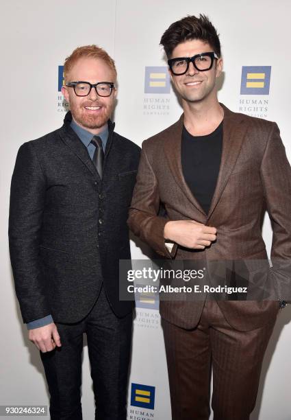 Jesse Tyler Ferguson Justin Mikita attend The Human Rights Campaign 2018 Los Angeles Gala Dinner at JW Marriott Los Angeles at L.A. LIVE on March 10,...