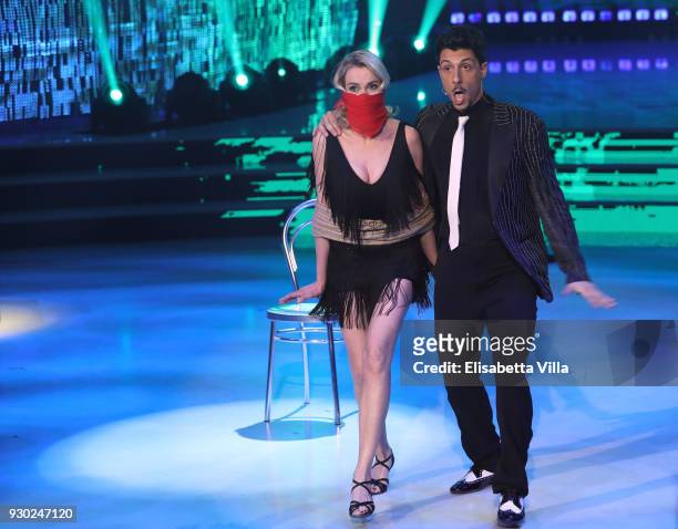 Italian actress Stefania Rocca and her dance partner Marcello Nuzio performs on the Italian TV show 'Ballando Con Le Stelle' at RAI Auditorium on...