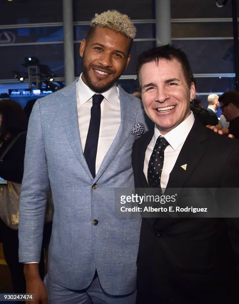 Jeffrey Bowyer-Chapman and Hal Sparks attend The Human Rights Campaign 2018 Los Angeles Gala Dinner at JW Marriott Los Angeles at L.A. LIVE on March...