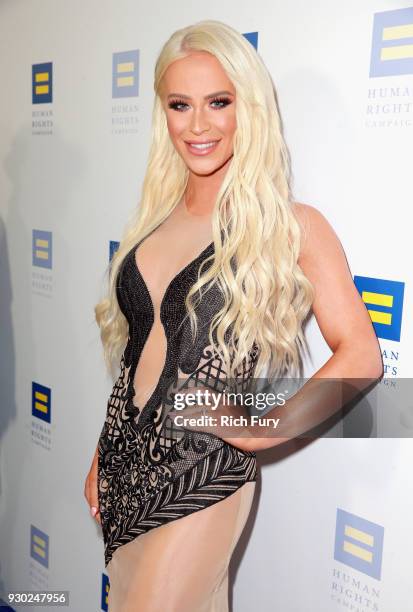 Gigi Gorgeous attends The Human Rights Campaign 2018 Los Angeles Gala Dinner at JW Marriott Los Angeles at L.A. LIVE on March 10, 2018 in Los...