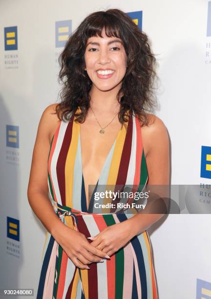 Stephanie Beatriz attends The Human Rights Campaign 2018 Los Angeles Gala Dinner at JW Marriott Los Angeles at L.A. LIVE on March 10, 2018 in Los...