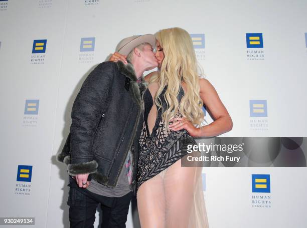 Nats Getty and Gigi Gorgeous attend The Human Rights Campaign 2018 Los Angeles Gala Dinner at JW Marriott Los Angeles at L.A. LIVE on March 10, 2018...