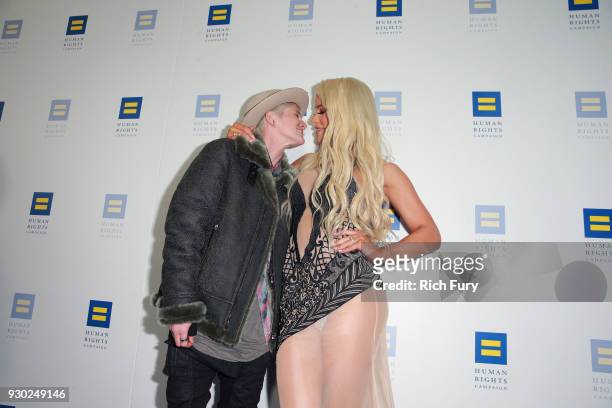 Nats Getty and Gigi Gorgeous attend The Human Rights Campaign 2018 Los Angeles Gala Dinner at JW Marriott Los Angeles at L.A. LIVE on March 10, 2018...