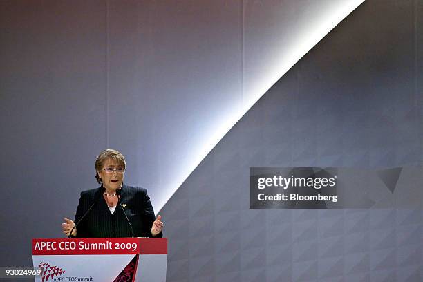 Michelle Bachelet, Chile's president, speaks in a session of the Asia-Pacific Economic Cooperation CEO Summit 2009, in Singapore, on Friday, Nov. 13,...
