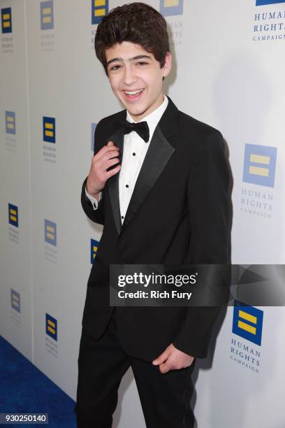 Joshua Rush attends The Human Rights Campaign 2018 Los Angeles Gala Dinner at JW Marriott Los Angeles at L.A. LIVE on March 10, 2018 in Los Angeles,...