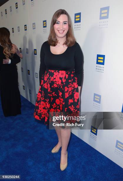 Sarah McBride attends The Human Rights Campaign 2018 Los Angeles Gala Dinner at JW Marriott Los Angeles at L.A. LIVE on March 10, 2018 in Los...