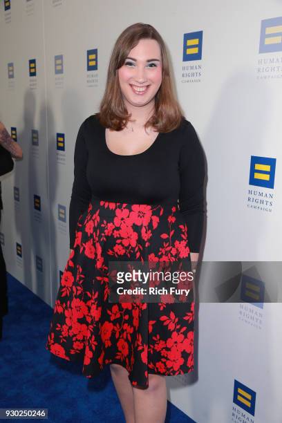 Sarah McBride attends The Human Rights Campaign 2018 Los Angeles Gala Dinner at JW Marriott Los Angeles at L.A. LIVE on March 10, 2018 in Los...