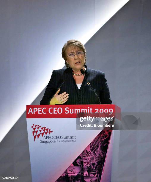 Michelle Bachelet, Chile's president, speaks in a session of the Asia-Pacific Economic Cooperation CEO Summit 2009, in Singapore, on Friday, Nov. 13,...