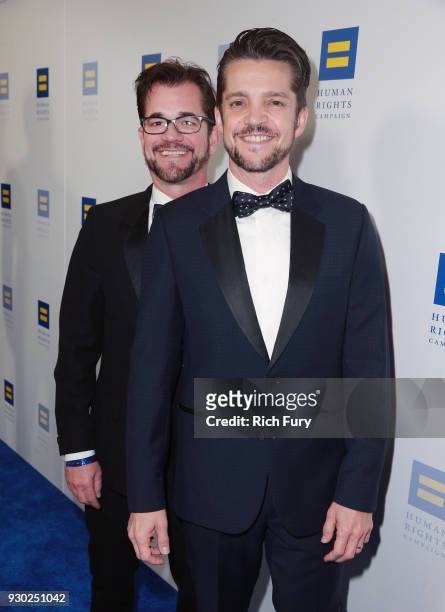 Kyle Frtiz and Jonathan Del Arco attend The Human Rights Campaign 2018 Los Angeles Gala Dinner at JW Marriott Los Angeles at L.A. LIVE on March 10,...