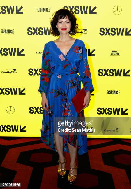 Actor Carla Gugino attends the premiere of "Elizabeth Harvest" during at Alamo Lamar on March 10, 2018 in Austin, Texas.