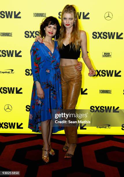 Actors Carla Gugino and Abbey Lee attend the premiere of "Elizabeth Harvest" during at Alamo Lamar on March 10, 2018 in Austin, Texas.