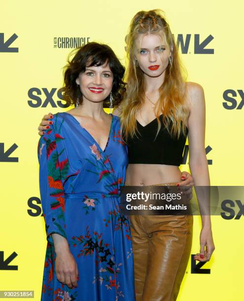 Actors Carla Gugino and Abbey Lee attend the premiere of "Elizabeth Harvest" during at Alamo Lamar on March 10, 2018 in Austin, Texas.