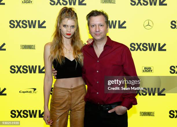 Actor Abbey Lee and writer/director Sebastian Gutierrez attend the premiere of "Elizabeth Harvest" during at Alamo Lamar on March 10, 2018 in Austin,...