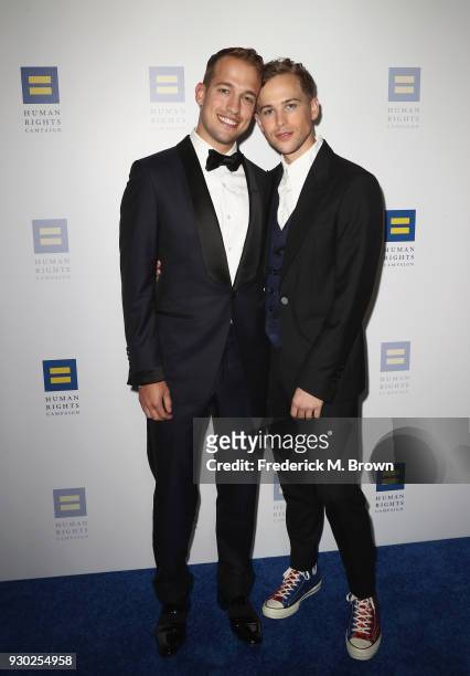 Tommy Dorfman and Peter Zurkuhlen attend The Human Rights Campaign 2018 Los Angeles Gala Dinner at JW Marriott Los Angeles at L.A. LIVE on March 10,...