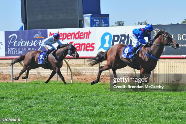 Sophie's Image ridden by Rebeka Prest wins the Echuca Newsagency BM58 Handicap at Echuca Racecourse on March 11, 2018 in Echuca, Australia.