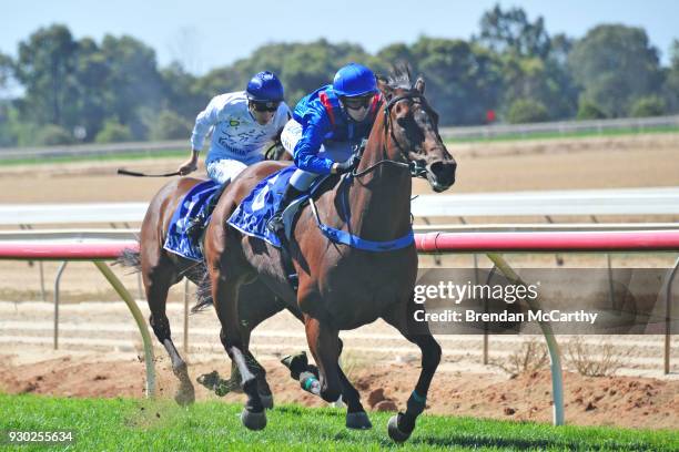 Sophie's Image ridden by Rebeka Prest wins the Echuca Newsagency BM58 Handicap at Echuca Racecourse on March 11, 2018 in Echuca, Australia.