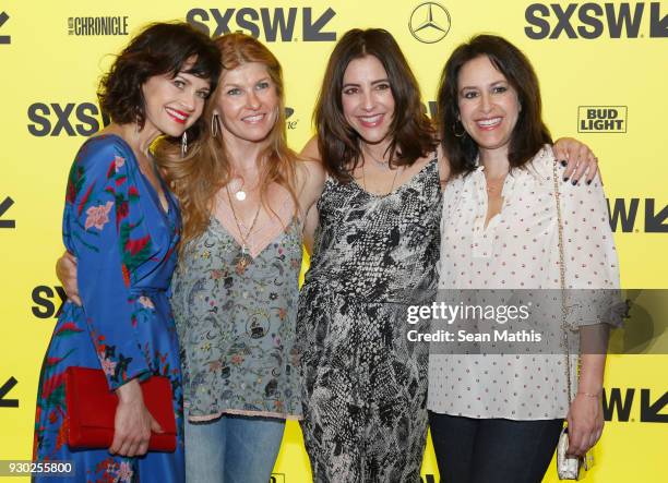 Actors Carla Gugino, Connie Britton, Adriana Alberghetti and Nadia Frankel attend the premiere of "Elizabeth Harvest" during at Alamo Lamar on March...