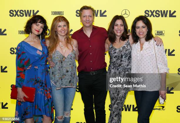 Actors Carla Gugino, Connie Britton, writer/director Sebastian Gutierrez, Adriana Alberghetti and Nadia Frankel attend the premiere of "Elizabeth...
