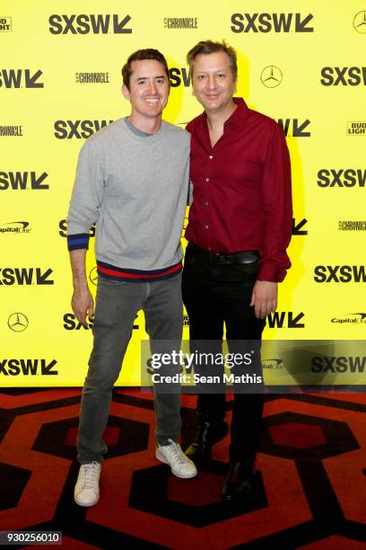 Brian Kavanagh and writer/director Sebastian Gutierrez attend the premiere of "Elizabeth Harvest" during at Alamo Lamar on March 10, 2018 in Austin,...