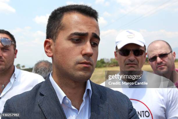 Luigi Di Maio, one of the leaders of the italian political Movement 5 Stars, during a political meeting in a waste dump.