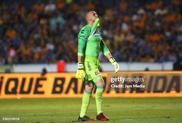 Manuel Lajud of Tijuana reacts during the 11th round match between Tigres UANL and Tijuana as part of the Torneo Clausura 2018 Liga MX at...