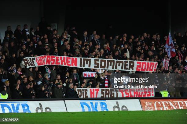 Fans of St.Pauli say goodbye from the old stand which is being rebuilt after the Second Bundesliga match between FC St. Pauli and Fortuna Duesseldorf...