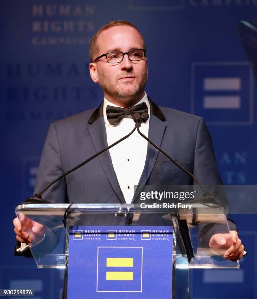 President Chad Griffin speaks onstage at The Human Rights Campaign 2018 Los Angeles Gala Dinner at JW Marriott Los Angeles at L.A. LIVE on March 10,...