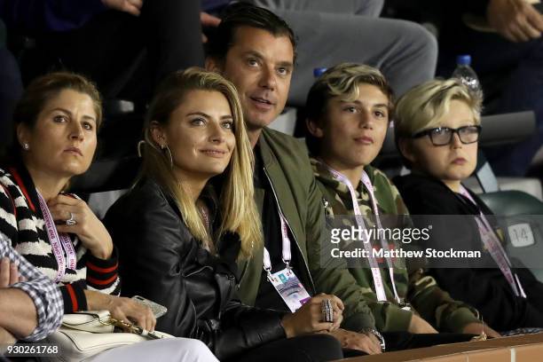 Mirka Federer, Gavin Rossdale, Sophia Thomalla, Kingston Rossdale and Zuma Rock Nesta Rock Rossdale watch Roger Federer of Switzerland play Federico...