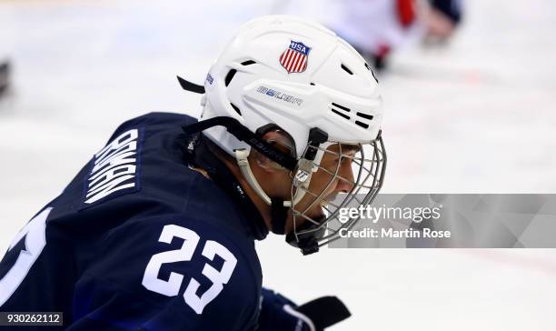 Rico Roman of United States in action against Japan in the Ice Hockey Preliminary Round - Group B game between United States and Japan during day two...
