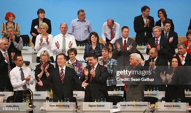 Sigmar Gabriel , new Chairman designate of the German Social Democratic Party , SPD Bundestag faction leader Franz-Walter Steinmeier and new General...