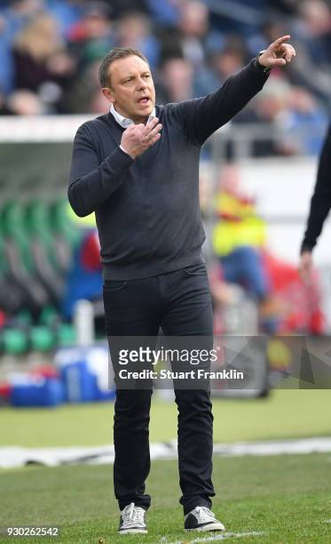 Andre Breitenreiter, head coach of Hannover gestures during the Bundesliga match between Hannover 96 and FC Augsburg at HDI-Arena on March 10, 2018...
