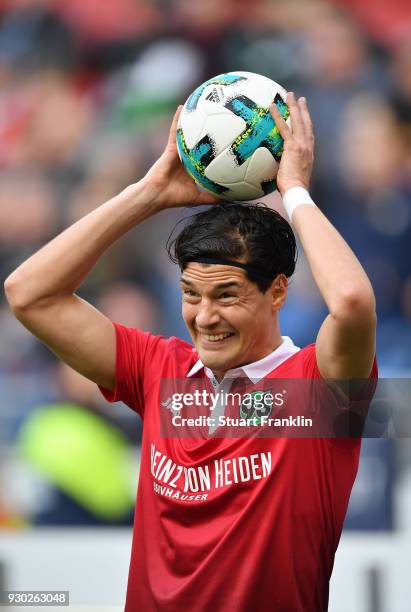 Miiko Albornoz of Hannover in action during the Bundesliga match between Hannover 96 and FC Augsburg at HDI-Arena on March 10, 2018 in Hanover,...