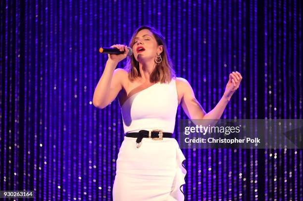 Singer Katharine McPhee performs onstage at the James Paw 007 Ties & Tails Gala at the Four Seasons Westlake Village on March 10, 2018 in Westlake...