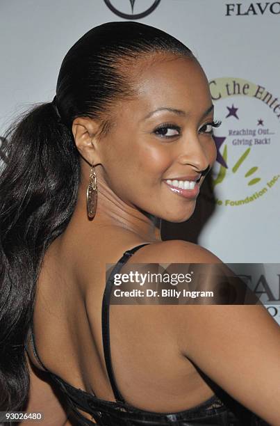 Actress Jennia Fredrique attends the Cedric The Entertainer Reaching Out And Giving Back Event at Pacfic Design Center on November 12, 2009 in West...