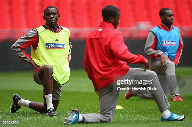 Fabrice Muamba warms up during the England U21 training session at Wembley Stadium on November 13, 2009 in London, England.