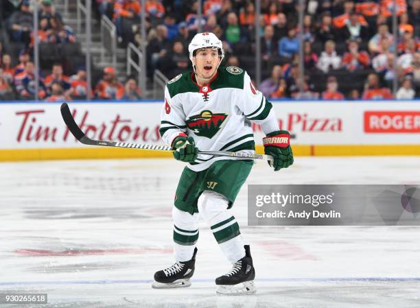 Jared Spurgeon of the Minnesota Wild skates during the game against the Edmonton Oilers on March 10, 2018 at Rogers Place in Edmonton, Alberta,...