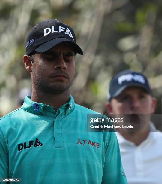 Shubhankar Sharma of India looks on during day four of the Hero Indian Open at Dlf Golf and Country Club on March 11, 2018 in New Delhi, India.