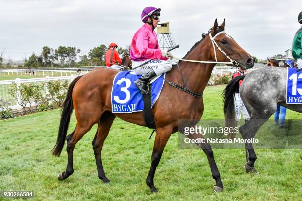 Nikita Beriman returns to the mounting yard aboard Bijou Belle after winning the Danny O'Brien MP BM58 Handicap at Stony Creek Racecourse on March...