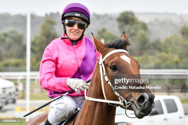 Nikita Beriman returns to the mounting yard aboard Bijou Belle after winning the Danny O'Brien MP BM58 Handicap at Stony Creek Racecourse on March...