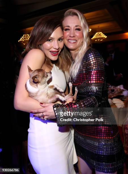 Singer Katharine McPhee, Larry and Paw Works Celebrity Ambassador/Board Member Kaley Cuoco attend the James Paw 007 Ties & Tails Gala at the Four...