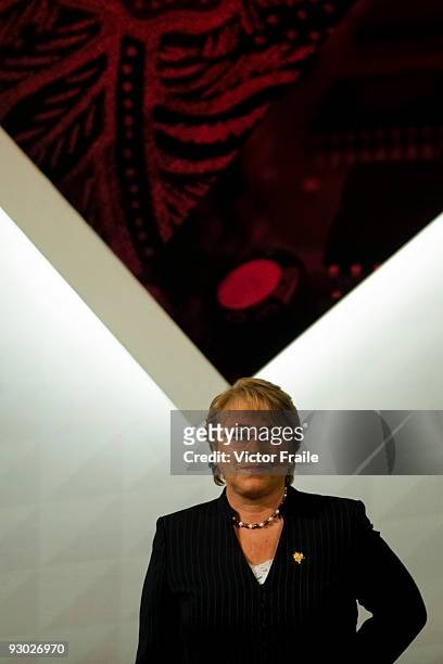 Chile's President Michelle Bachelet attends the first day of the Asia Pacific Economic Cooperation CEO Summit at the Suntec Singapore International...