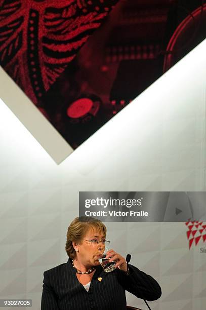 Chile's President Michelle Bachelet attends the first day of the Asia Pacific Economic Cooperation CEO Summit at the Suntec Singapore International...