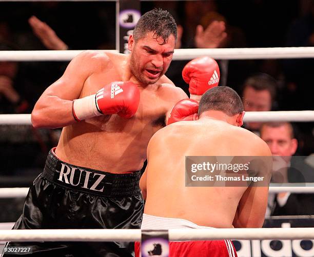 John Ruiz and Adnan Serin compete during their WBA heavyweight fight on November 7, 2009 at the Arena Nuernberger Versicherung in Nuremberg, Germany.