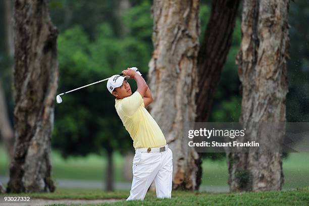 Wei - Chih Lu of Taipa plays his approach shot on the seventh hole during the second round of the UBS Hong Kong Open at the Hong Kong Golf Club on...