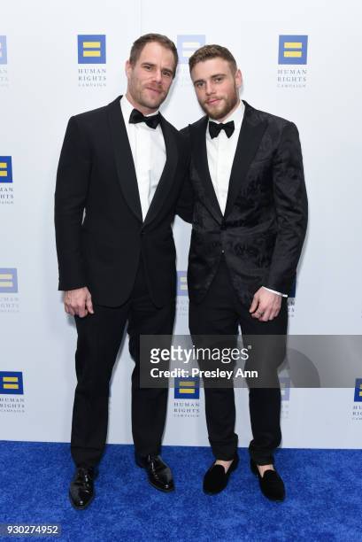 Gus Kenworthy and Matthew Wilkas attend Human Rights Campaign's 2018 Los Angeles Gala Dinner - Arrivals at JW Marriott Los Angeles at L.A. LIVE on...