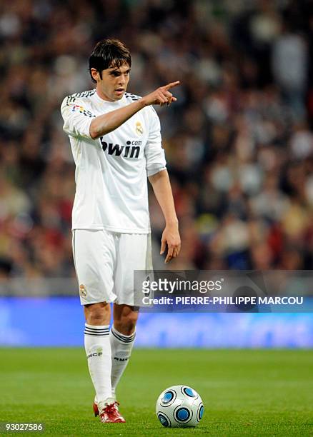 Real Madrid's Brazilian midfielder Kaka reacts during a King's Cup football match against Alcorcon at Santiago Bernabeu stadium in Madrid on November...