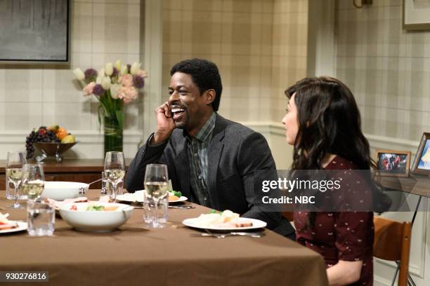 Episode 1740 "Sterling K. Brown" -- Pictured: Sterling K. Brown, Melissa Villaseñor during "Family Dinner Shrek" in Studio 8H on Saturday, March 10,...