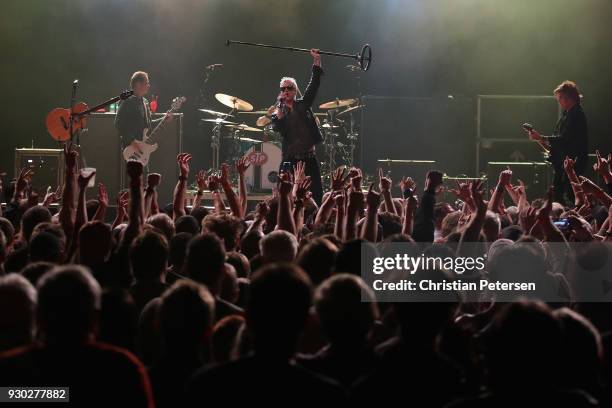 Singer Jeff Gutt , guitarist Dean DeLeo , bass player Robert DeLeo and drummer Eric Kretz of Stone Temple Pilots perform at Marquee Theatre on March...