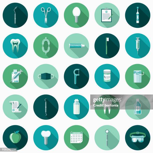 illustrations, cliparts, dessins animés et icônes de soins dentaires design plat icon set avec côté ombre - calcium fluoride