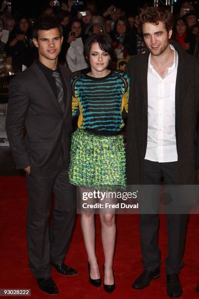 Taylor Lautner, Kristen Stewart and Robert Pattison attends 'The Twilight Saga : New Moon' UK Fan Event at Battersea Evolution on November 11, 2009...